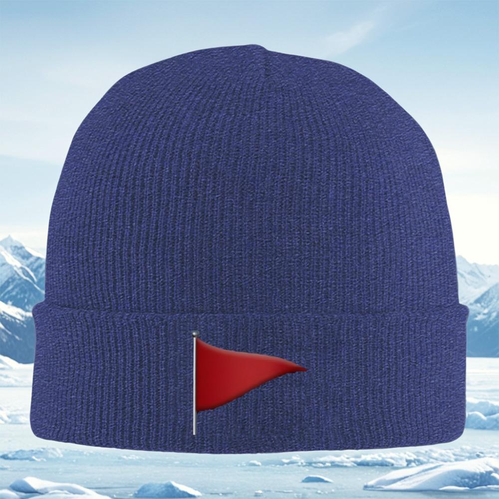 Red triangular flag waving black background Men Women Unisex Knitted Hat Beanie Pullover Cap Winter Thermal Warm Christmas Outdo