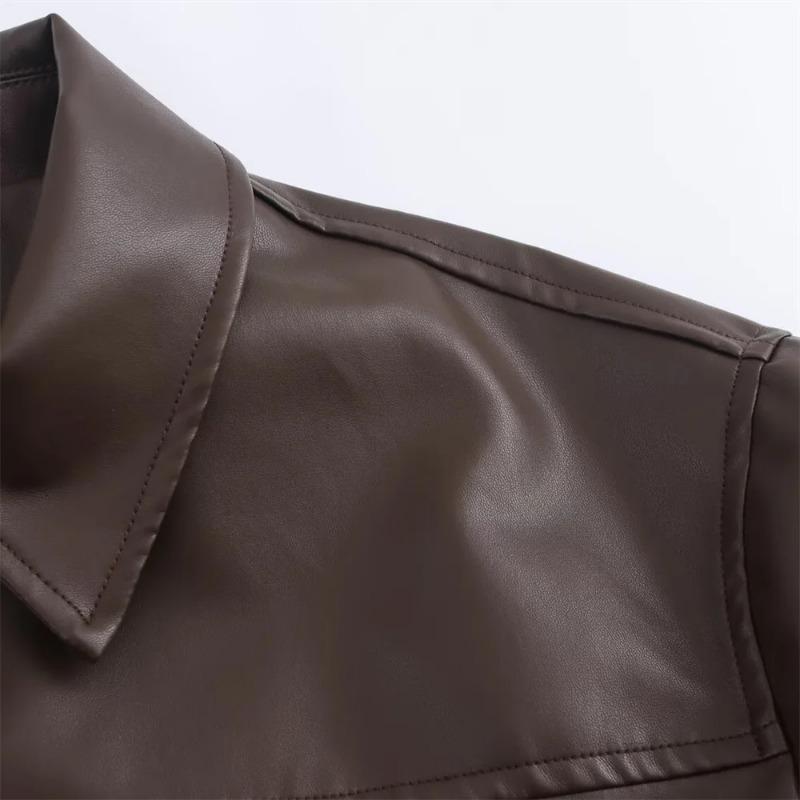 Autumn New Women's Jacket Simple Loose Clothing Casual Fashion Coat All-match Imitation Leather Pilot Jacket