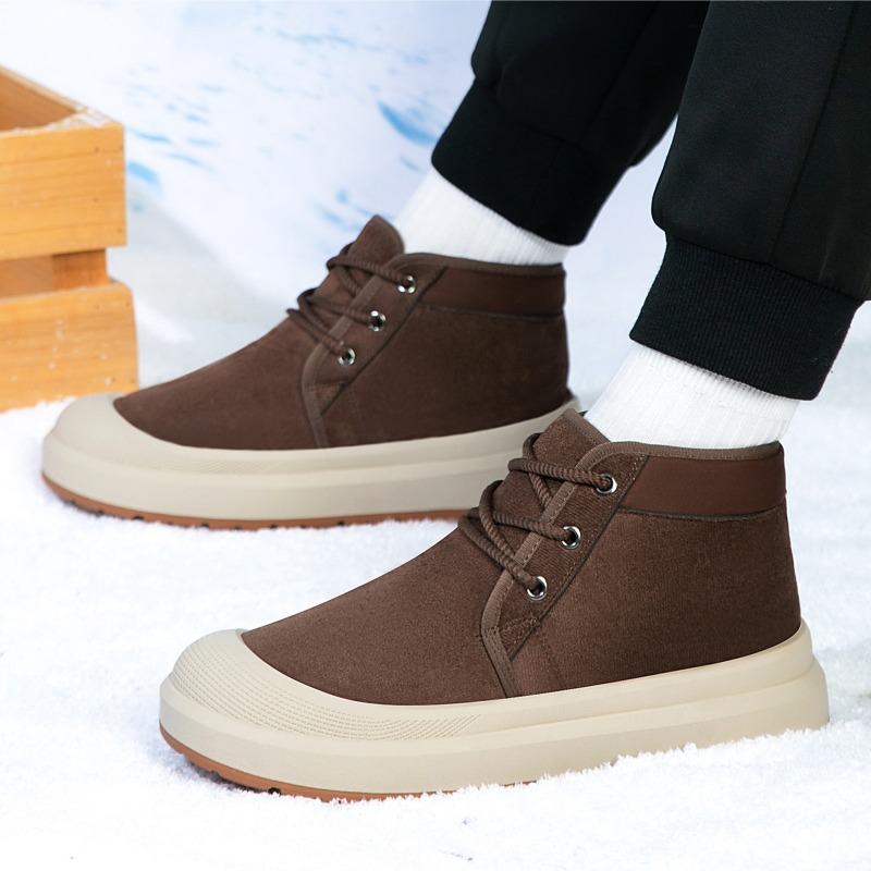 Men High Top Snow Boots, Thick Fleece Lined Warm Old Beijing Cotton Shoes Outdoor Footwear