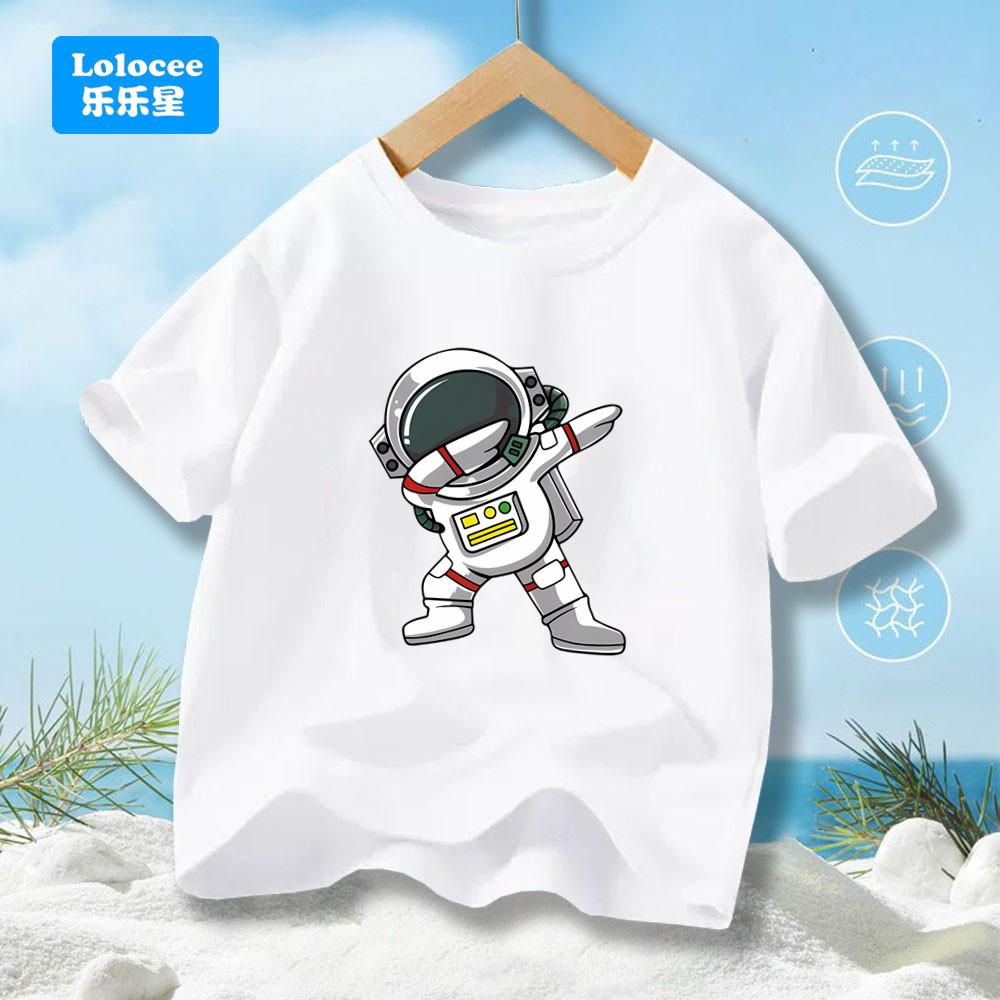 Boys' Summer T-shirt Fun Graffiti Astronaut Print Youth T-shirt Boys' Casual Street Top Children's Summer Clothes