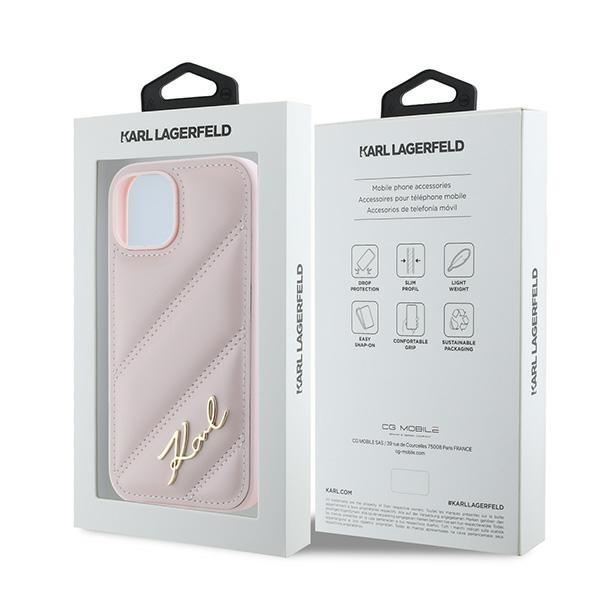 Karl Lagerfeld Klhcp14Spqdsmgp Iphone 14 / 15 / 13 6.1 Różowy/Pink Hardcase Diagonal Quilted Script