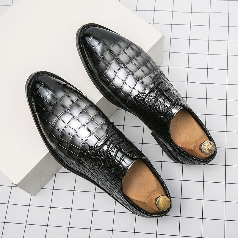Luxury Brand Crocodile Pattern Leather Shoes Lace-up Loafers Business Moccasin Thick Bottom Pointed Toe Designer Men's Shoes