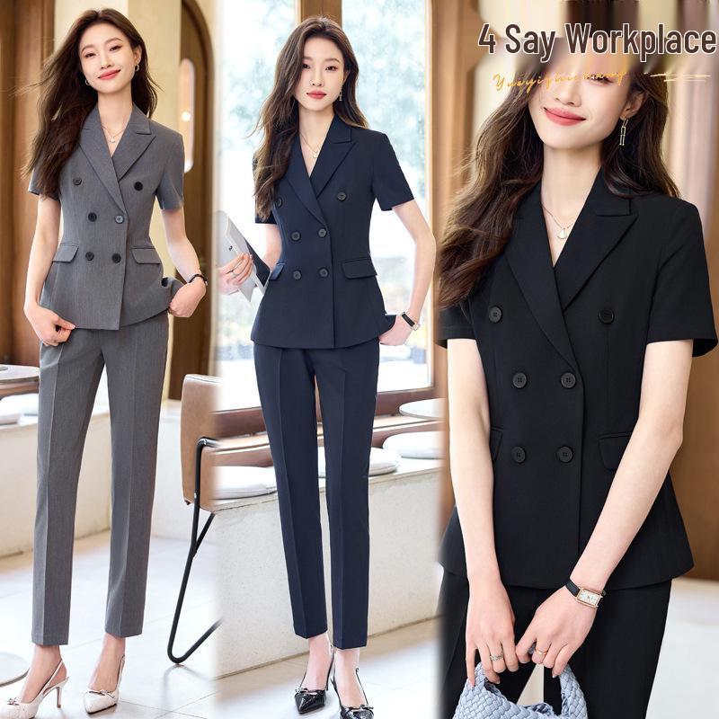 

Navy Women s Summer Slim-Fit Double-Breasted Professional Suit Jacket 4XL