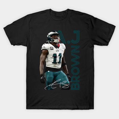 Herren Schwarzes T-Shirt mit Aufdruck Aj Brown No-Cut Transferpapier Druck Baumwoll-T-Shirt