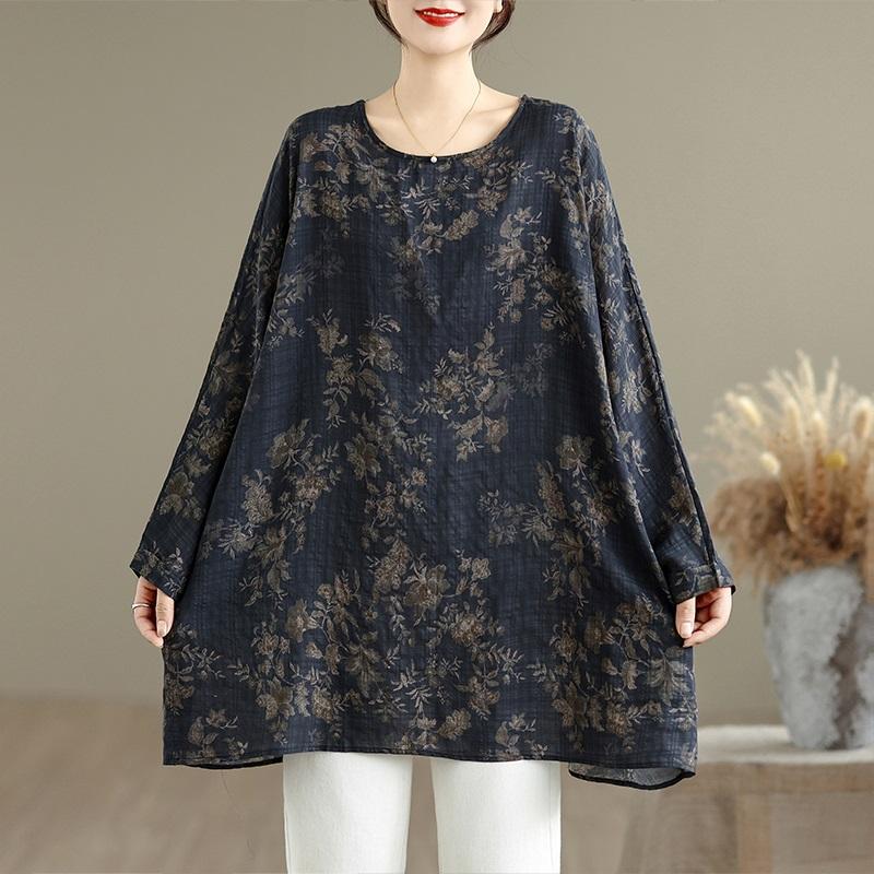 

Хлопковая винтажная футболка с длинным рукавом оверсайз с цветочным принтом, повседневная свободная, топы, женская футболка на весну-осень