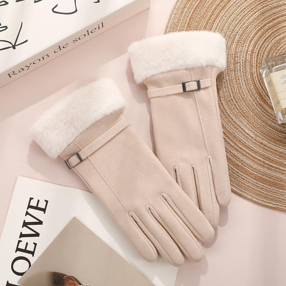 Women's Touchscreen Fleece Cycling Gloves - Cartoon Style, Thickened, Cold Weather Protection