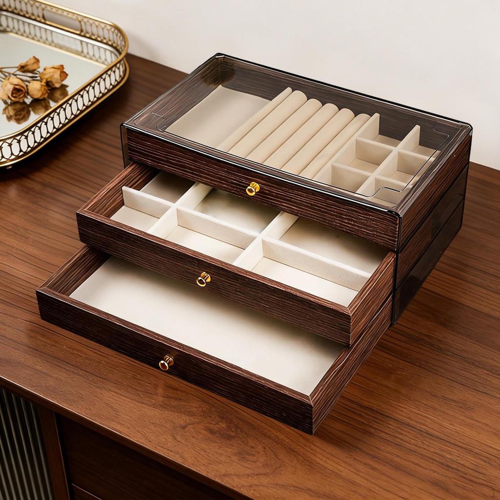 Box, Versatile In Its Use, with Soft Lining And Compartments, Including A Tray for Necklaces, Rings