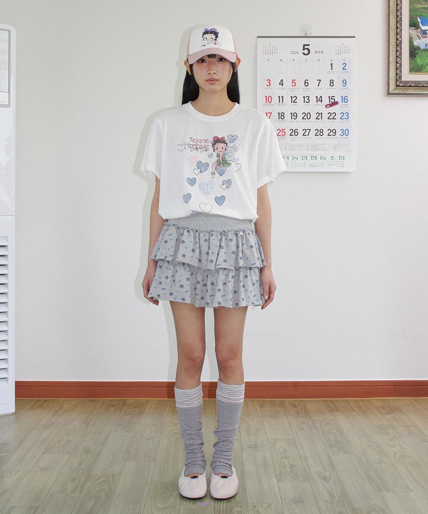 RONRON Betty Boop Fairy Heart Applique Basic Fit T Shirt White