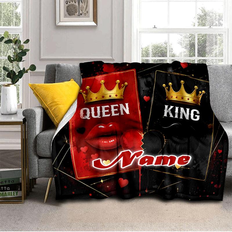 1PC Custom Name Queen Romance" outdooor Flannel blankets Throw Blanket All-Season Throw Gift Bedspread for Couch, Bed, Camping Holiday Birthday gift