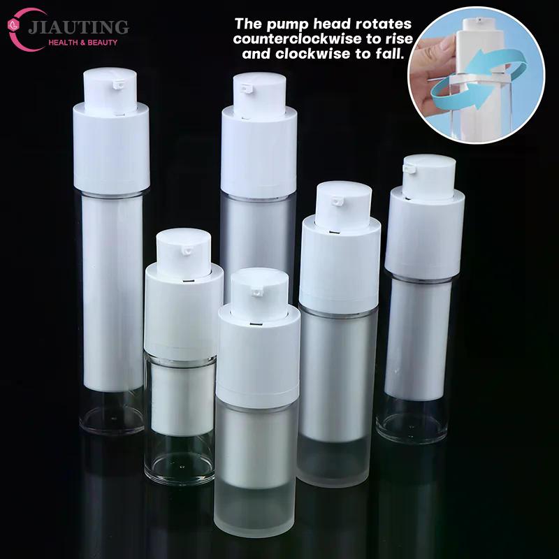 1PC 15/30/50ml Vacuum Pump Bottles Frosted Clear Round Lotion Foundation Jar Rotating Lifting Lid EmptyTravel Cosmetic Dispenser