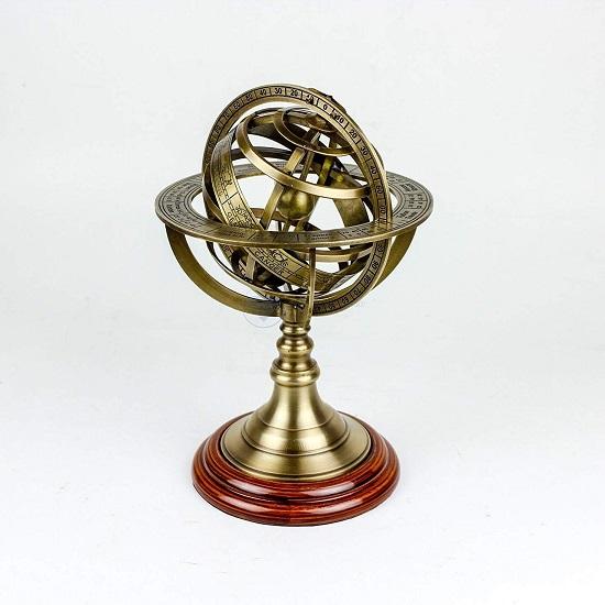 Nauticl Antique Vintage Zodiac Armillary Brass Sphere Globe Display de madeira |