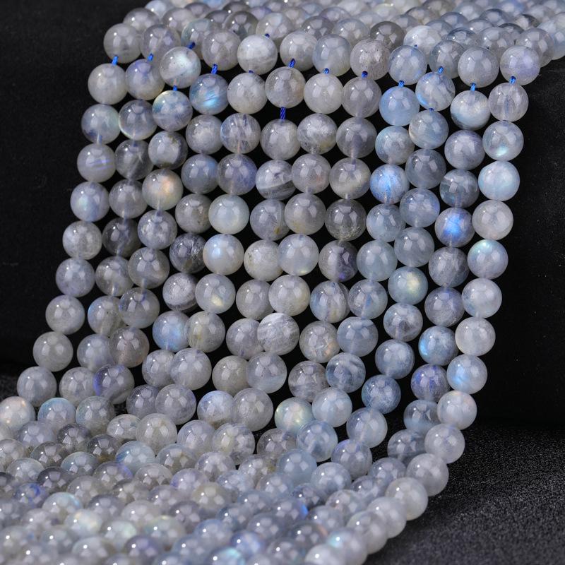 Naturgrå Månestein Perler | Håndlagde DIY Smykketilbehør | Runde Perler Halvfabrikata på Lager