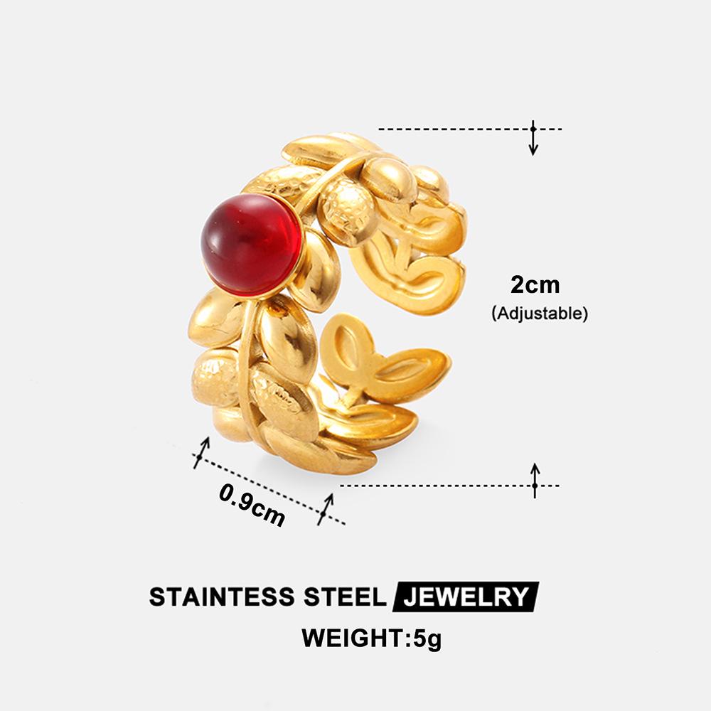 Adjustable Turquoise-Leaf Stainless Steel Ring - Non-Fading, Fashionable Jewelry for Women