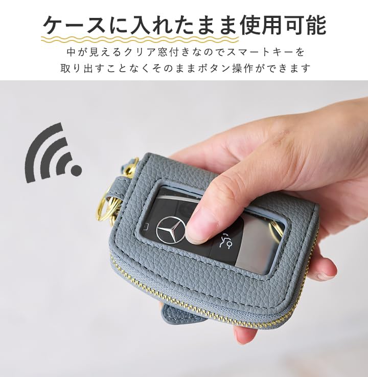 Lizdays Smart Key Case with Clear Small and Round Zipper and Chain Key Ring for Car and House Keyless Cute and Stylish Elephant Design Women's Window,