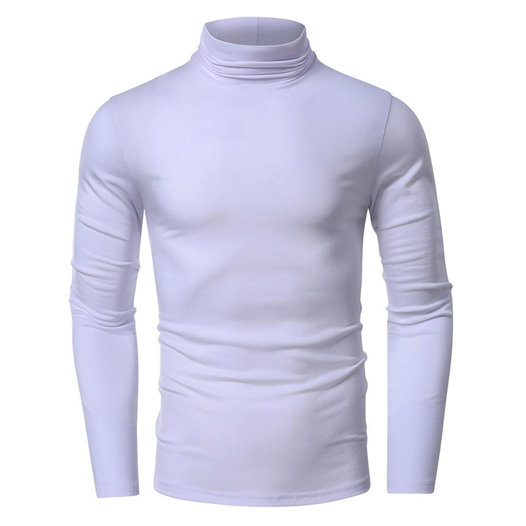 Men's Spring And  T-shirt Solid Color Long Sleeve Half High Collar Pullover
