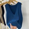 Autumn/winter Deep V-neck Knitted Women's Sweater Vest Loose and Versatile Sleeveless Pullover Tank Top Solid Color Casual Simple Women Clothing