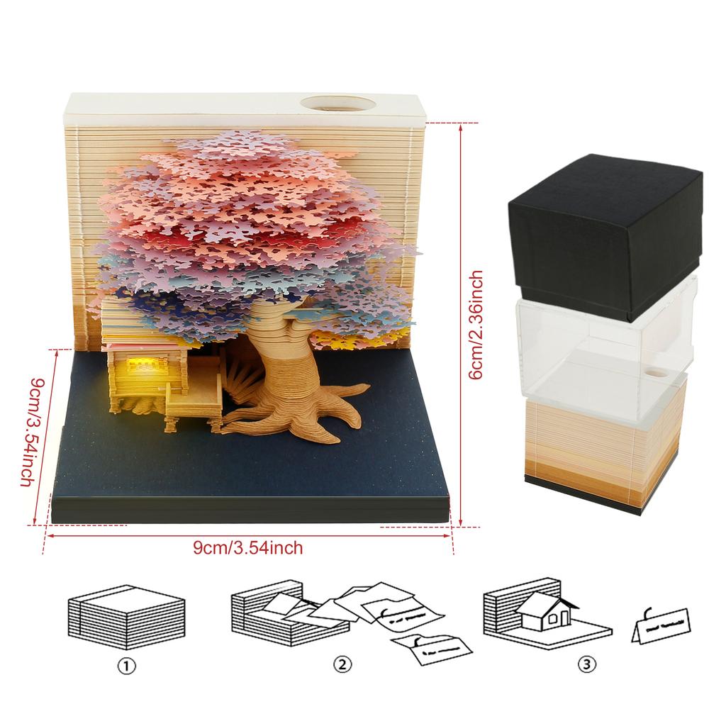 3D Notizblock Papiergravur Notizen 2025 Kalender Notizblock mit LED-Licht Abreißbare Papier-Notizblöcke Notizkarten Geburtstagsgeschenk Kinder