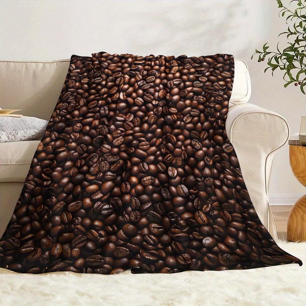 Modern Coffee Bean Print Blanket Contemporary Pattern Soft Cozy Warm Throw for Bed Sofa Office Travel Gift