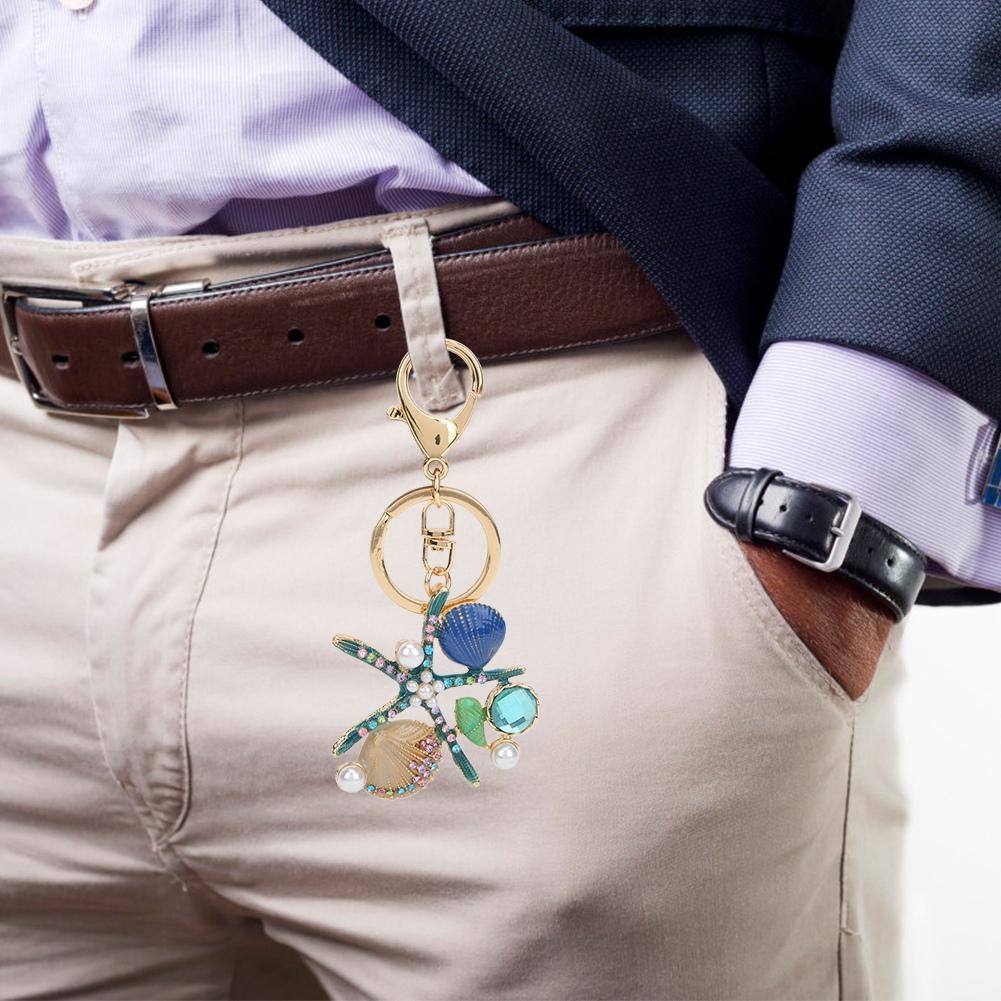 Ocean Series Rhinestone  Keyring Pendant Starfish Scallop Pearl Keychain Bag Decoration Gift