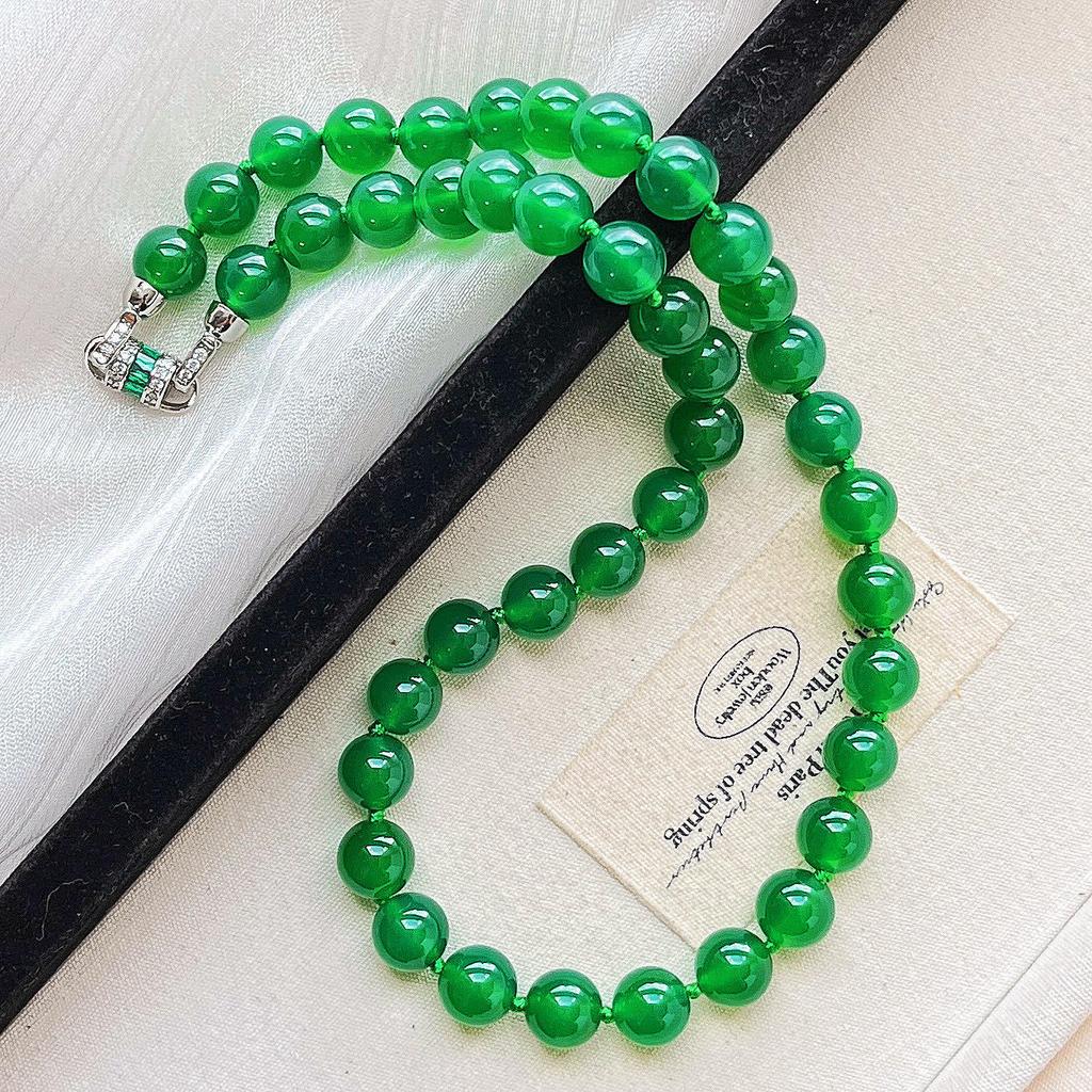 Wind 7A Natural Imperial Green Ice Transparent Chrysoprase Agate Necklace Clavicle Chain Fidelity