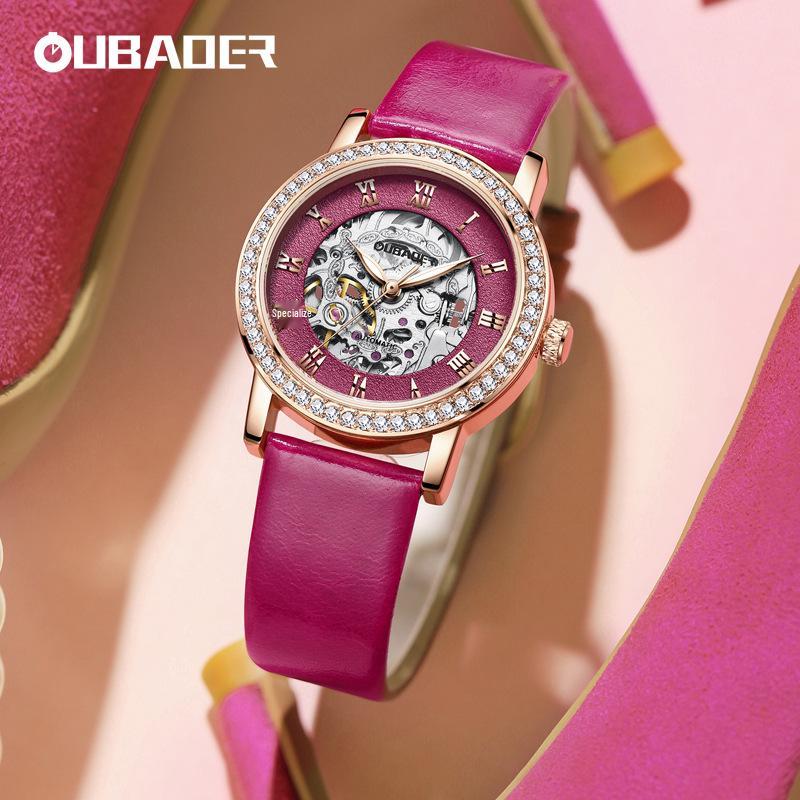OUBAOER Women's Casual Mechanical Watch with Roman Numeral Dial, Waterproof Design