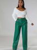 New Autumn Winter PU Women's Wide Leg Pocket Casual Leather Pants