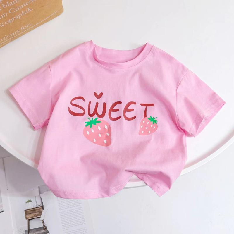 Girls Summer Cotton Short Sleeve T Shirt Cute Round Neck Top For Kids