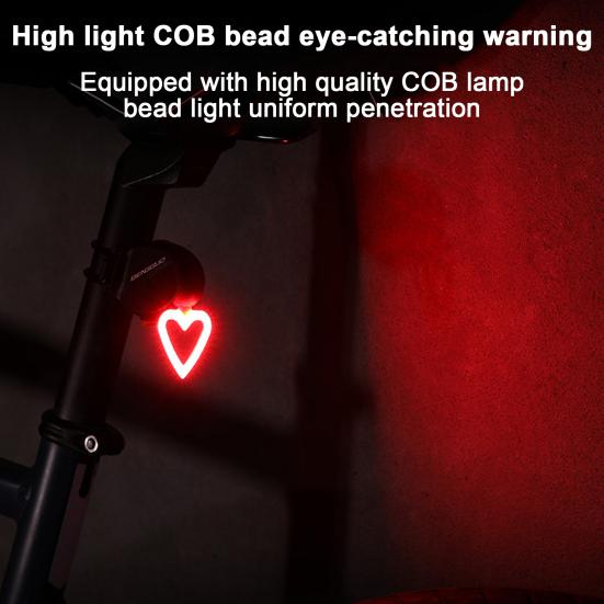 Bicycle Tail Light Love Heart Round Road Mountain Bike Brake Lamp Rechargeable Waterproof Super Bright Night Riding Bike Warning Rear Lamp