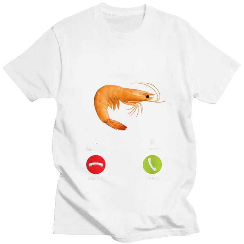 Shrim Is Calling T Shirt Men Short-Sleeve Funny Shrimp Meme T-shirt Streetwear Tee Tops for Husband Boyfriend Slim Fit Tshirt