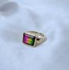 Watermelon Green Pink Tourmaline Quartz 925 Sterling Silver, Rose Gold Overley, Yellow Gold Overlay Ring