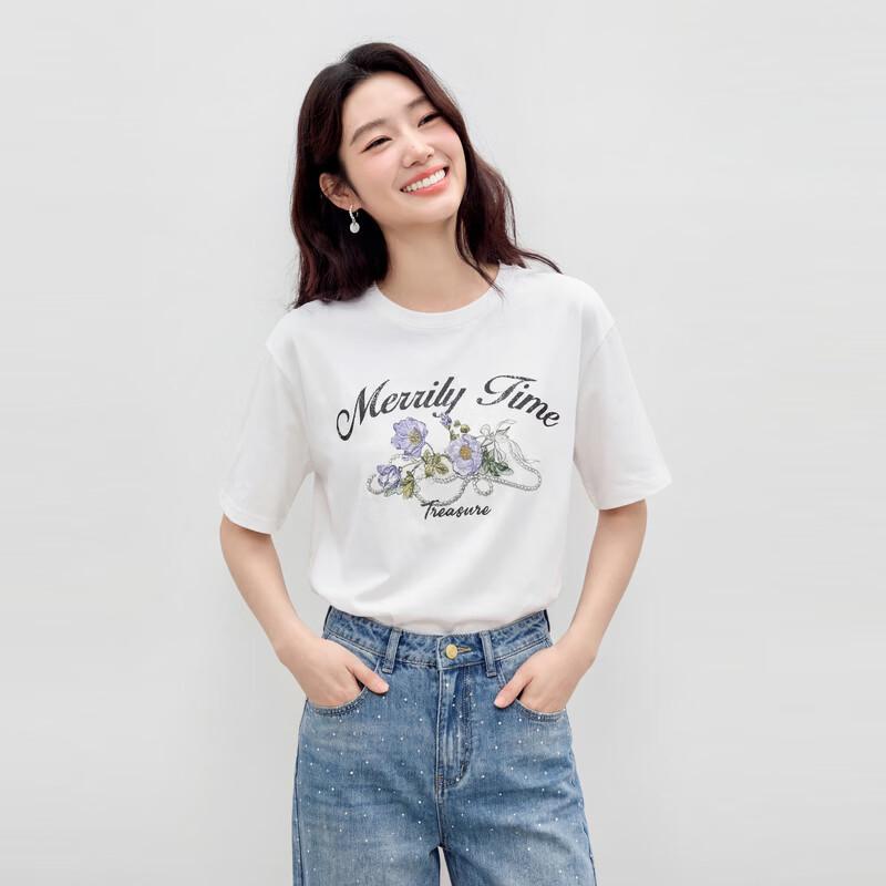 Qiu Shui Yi Ren Women s Loose Fit Printed T-Shirt M