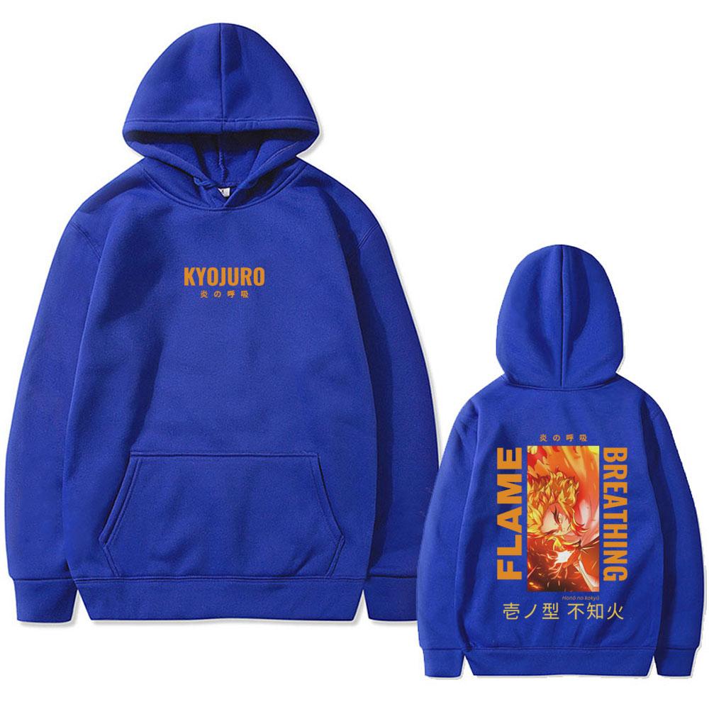 Harajuku Anime Demon Slayer Hoodie Rengoku Kyoujurou Printed Sweatshirt Men Women Fall Winter Long Sleeves Hoodies