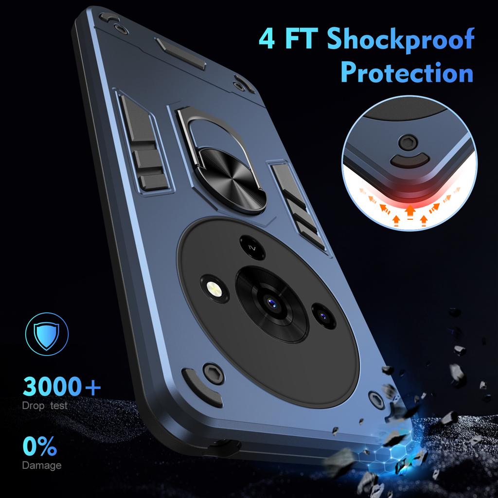 Pro ZTE Blade A76 4G Pouzdro PC+TPU Ochrana proti pádu Kryt telefonu s prstenovým stojánkem