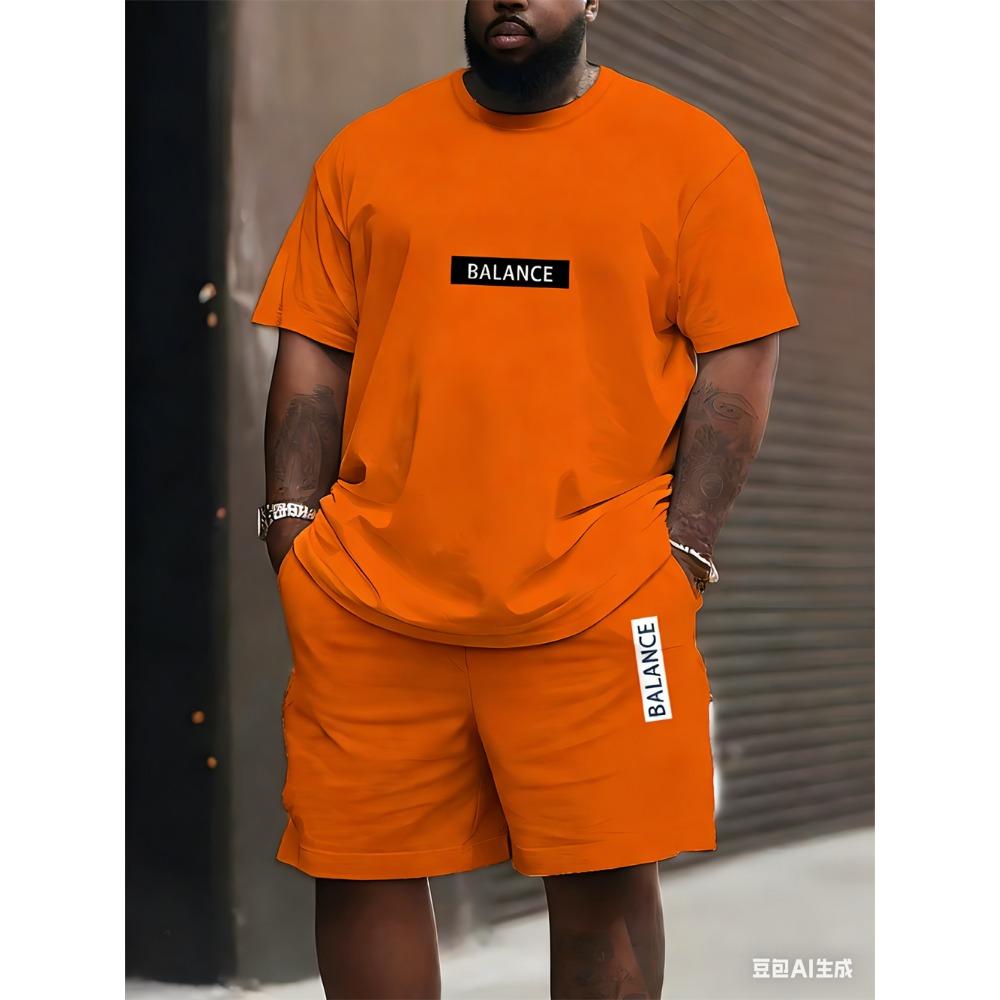 Men's Plus Size T-shirt Set Summer Short-sleeved Shorts Suit Fashion Classic Retro Print Suit Casual and Breathable Suit for Man