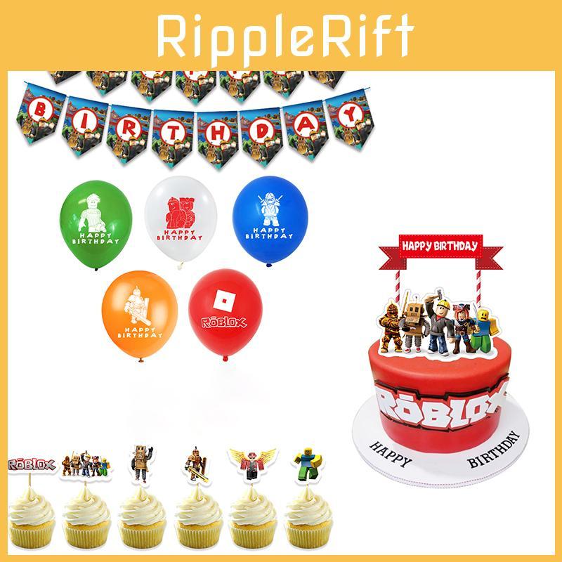 Zestaw artykułów na przyjęcie urodzinowe Roblox z żywymi banerami, balonami i topperami na tort dla dzieci