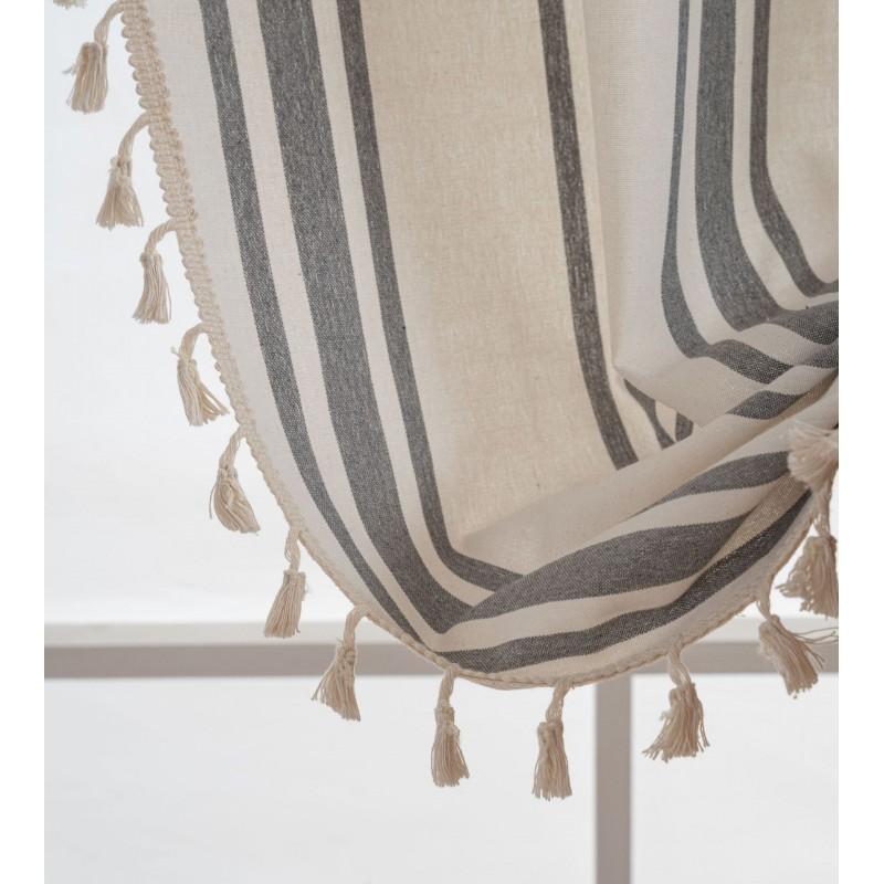 French Style Woven Stripe Cotton Linen Curtain Kitchen Dining Room Semi-Sheer Window Treatment Rod Pocket Grommet Hook