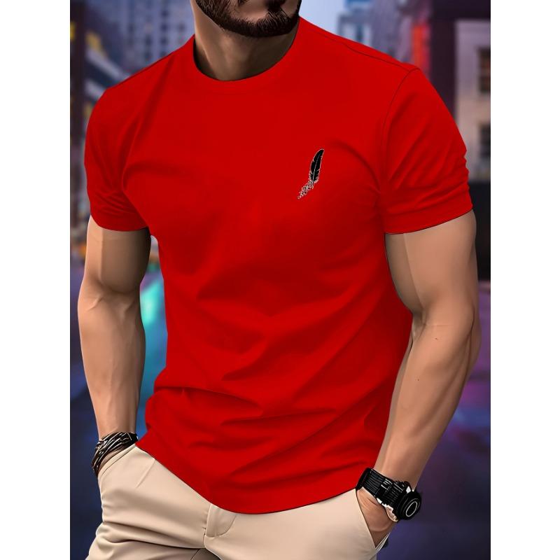 Round neck running T-shirt men s summer feather print 2XS