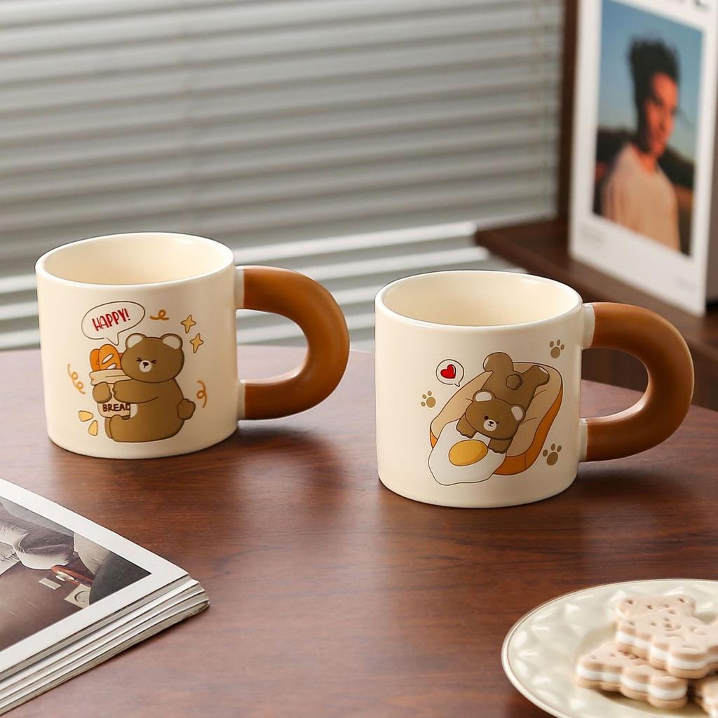 Bread Bear Ceramic Cups High Appearance Level Cute Mugs  Large Capacity Milk Cups  Breakfast Cups Home Dormitory Cups