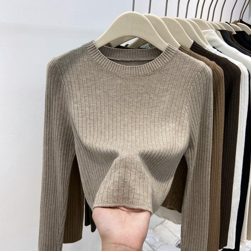 

Women s Petite French Design Ribbed Knit Sweater - Soft and Stylish for Spring, Autumn, and Winter Medium