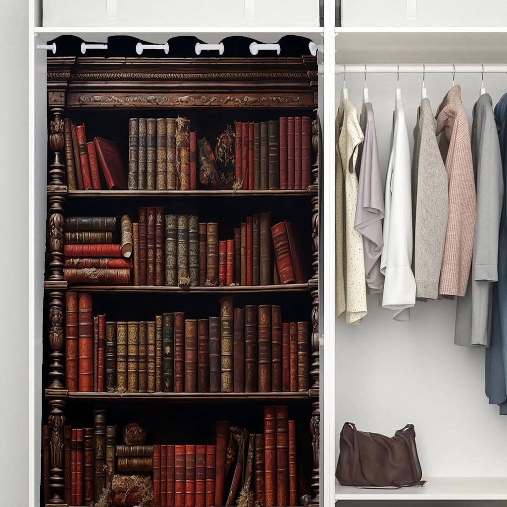 Library Bookshelf Door Curtain for Doorway Privacy, Vintage Educational Bookcase Room Divider Curtain for Kids Boys Girls Teens Bedroom Living Room,