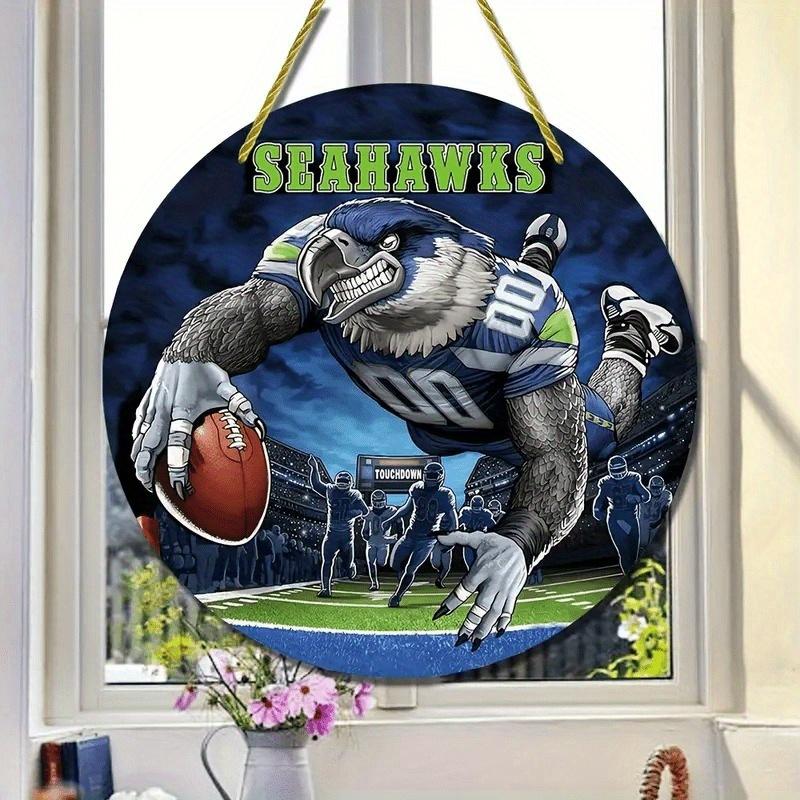 American Football Round Wooden Sign, home Room Holiday Festivals Front Sence Door Wall Hangng Art Sign Decor, Gift for Rugby Fans