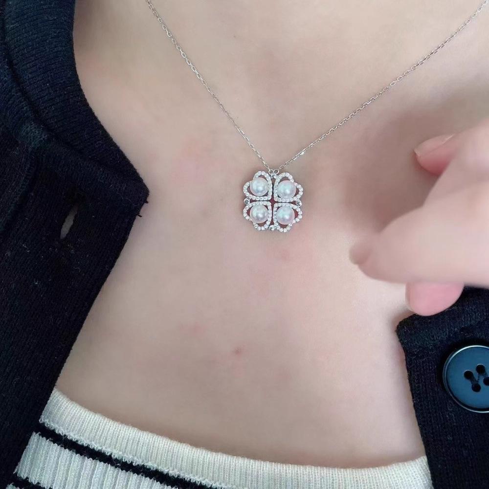 Zhuji Freshwater Pearl Four-Leaf Clover Pendant Sweater Chain Jewelry
