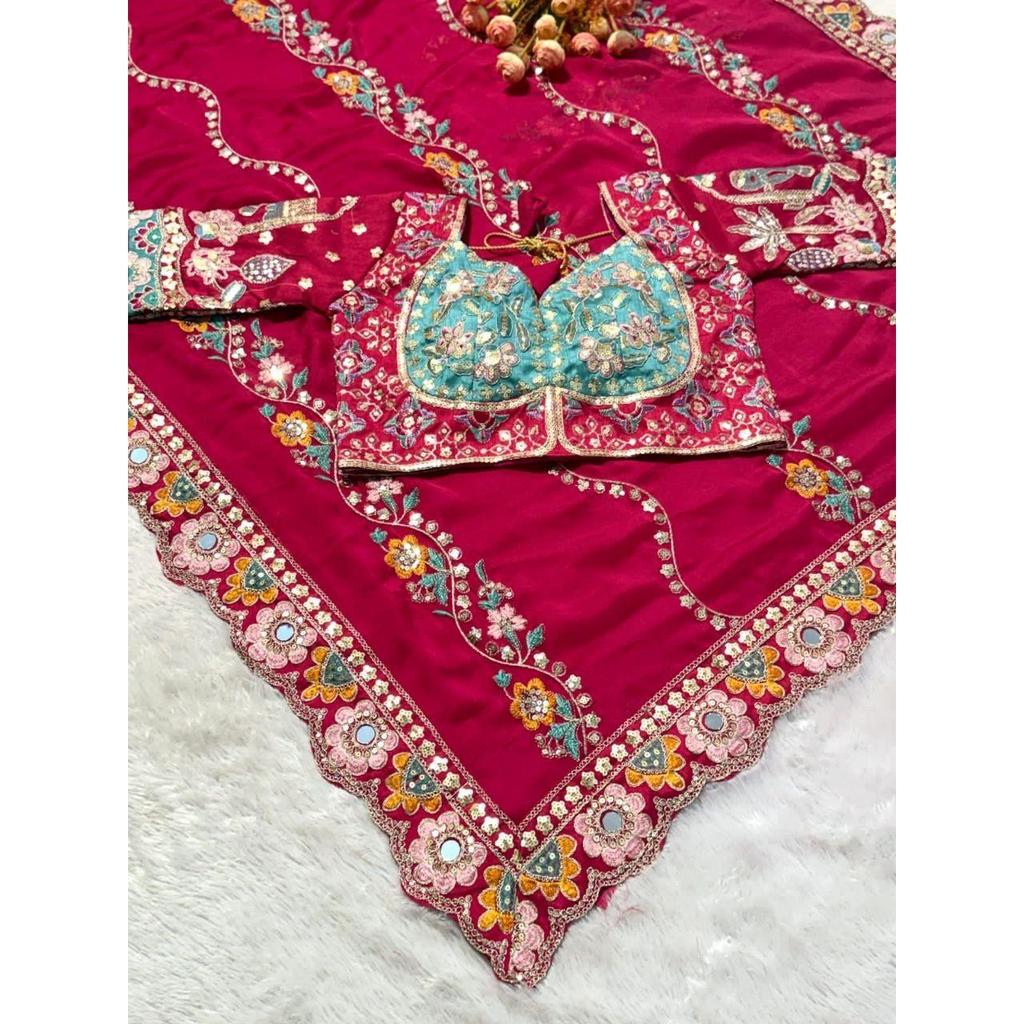 New Launch – Premium Cherry Red Rangoli Silk Saree