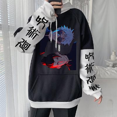 Bluza z kapturem Gojo Satoru Jujutsu Kaisen Anime Bluza z nadrukiem Geto Suguru Dla Mężczyzn Patchworkowa Odzież Streetwear z Długim Rękawem i Polaru
