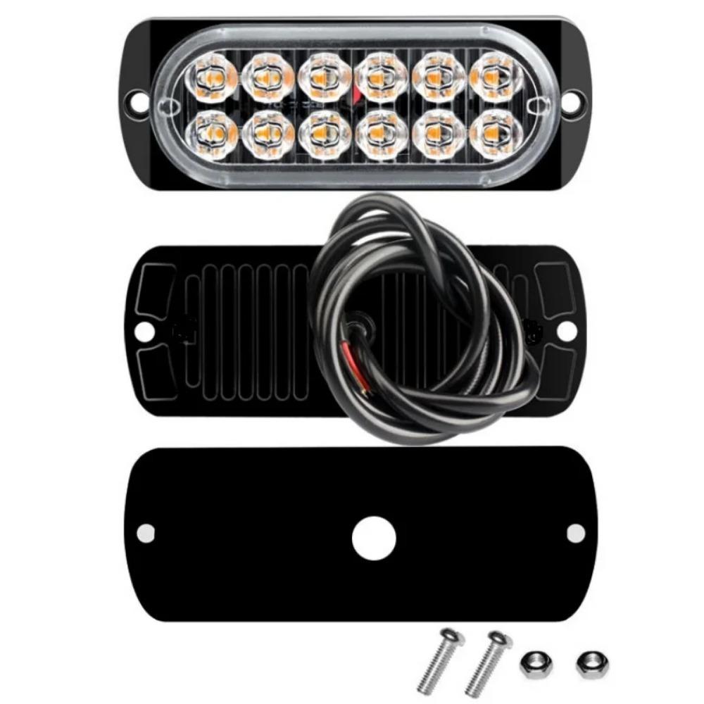 12 Led Strobe Side Warning Light Strobe Flashing Lightbar Car Truck Beacon Lamp Amber Yellow White Traffic Light 12V - 24V