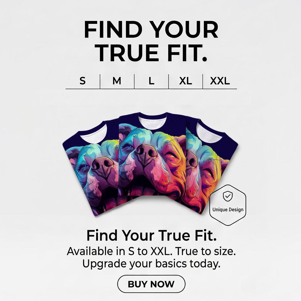 Men's Crew Neck 3D Print T-Shirt, Colorful Pitbull Dog Graphic Casual Short Sleeve Tee