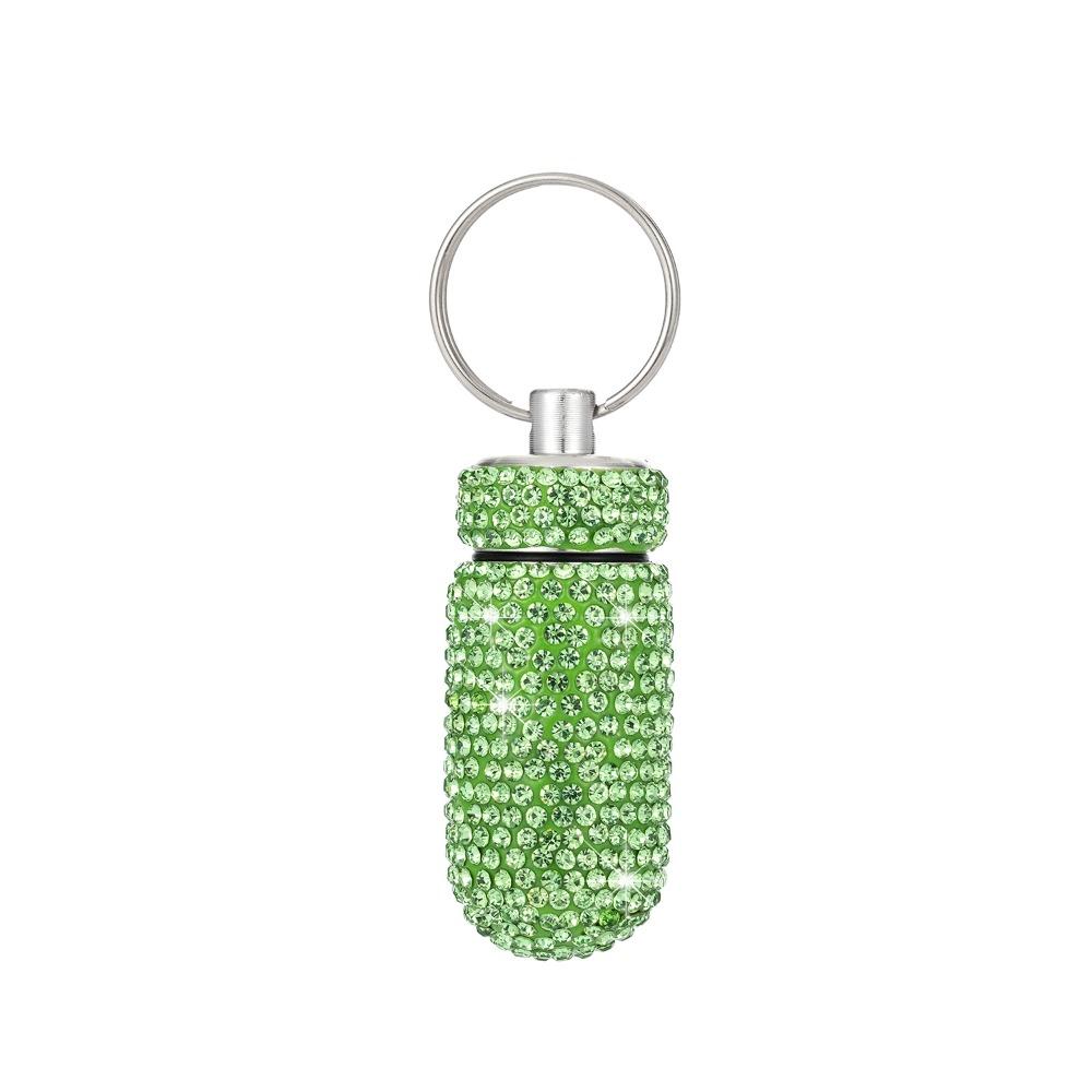 Aluminum Alloy Rhinestone Pill Holder Sparkly Waterproof Keychain Pill Container Durable Sealed Portable Pill Case
