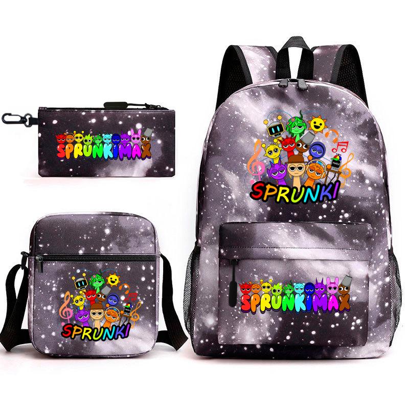 Rhythm Box Cartoon Large Capacity Starry Sky Student School Bag Sprunki Youth Backpack Three-piece Set D