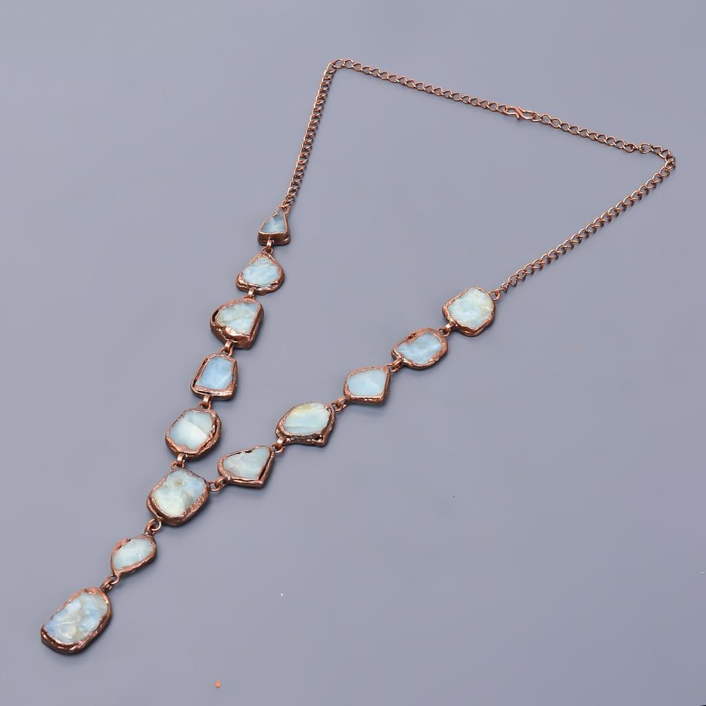 Aquamarine Rough Gemstone Copper Boho Electroformed Birthday Gift Chain Necklace V-23