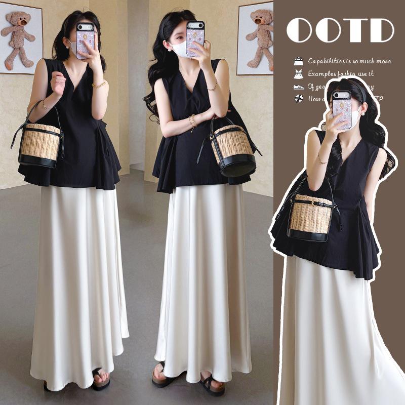 2026 Summer Korean Style Asymmetrical Top & Tummy Support Skirt Set M